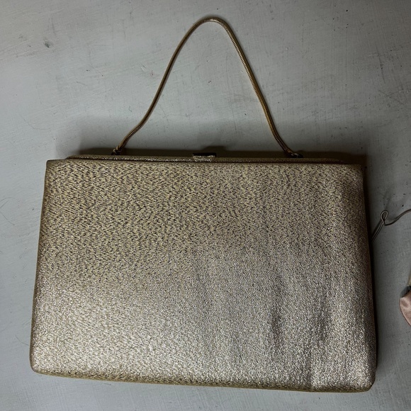 Vintage 1950s Gold Metallic Clutch Purse Kiss Lock Purse Set 50s MCM Pin Up - Picture 3 of 7